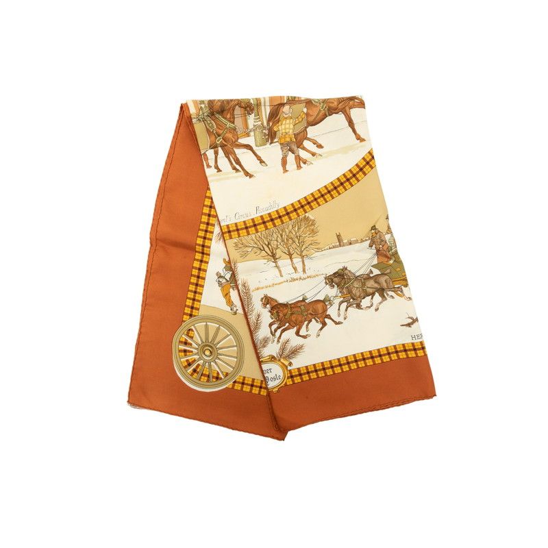 Hermes Carre 90 Winter Mail L'hiver en Poste Scarf Brown Silk — view 8