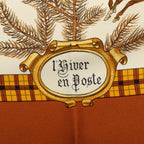 Hermes Carre 90 Winter Mail L'hiver en Poste Scarf Brown Silk — view 3