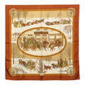 Hermes Carre 90 Winter Mail L'hiver en Poste Scarf Brown Silk