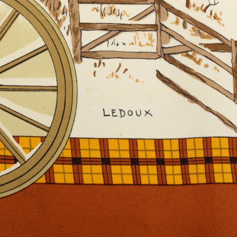 Hermes Carre 90 Winter Mail L'hiver en Poste Scarf Brown Silk — view 5