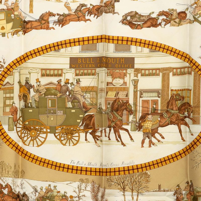 Hermes Carre 90 Winter Mail L'hiver en Poste Scarf Brown Silk — view 2