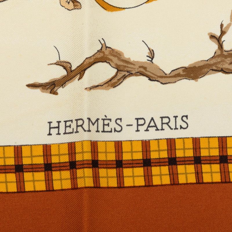 Hermes Carre 90 Winter Mail L'hiver en Poste Scarf Brown Silk — view 7