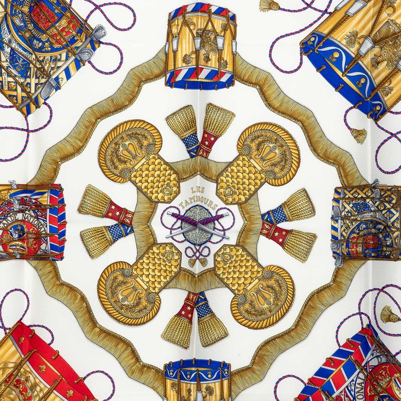 Hermes Carre 90 les Tambour Drum Scarf Blue Multicolor Silk — view 2