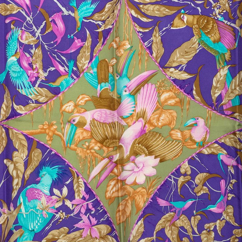 Hermes Carre 90 Tropiques Tropical Scarf Green Multicolor Silk — view 2