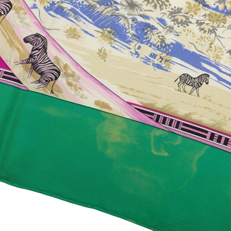 Hermes Carre 90 Tropiques Tropical Scarf Green Multicolor Silk — view 5