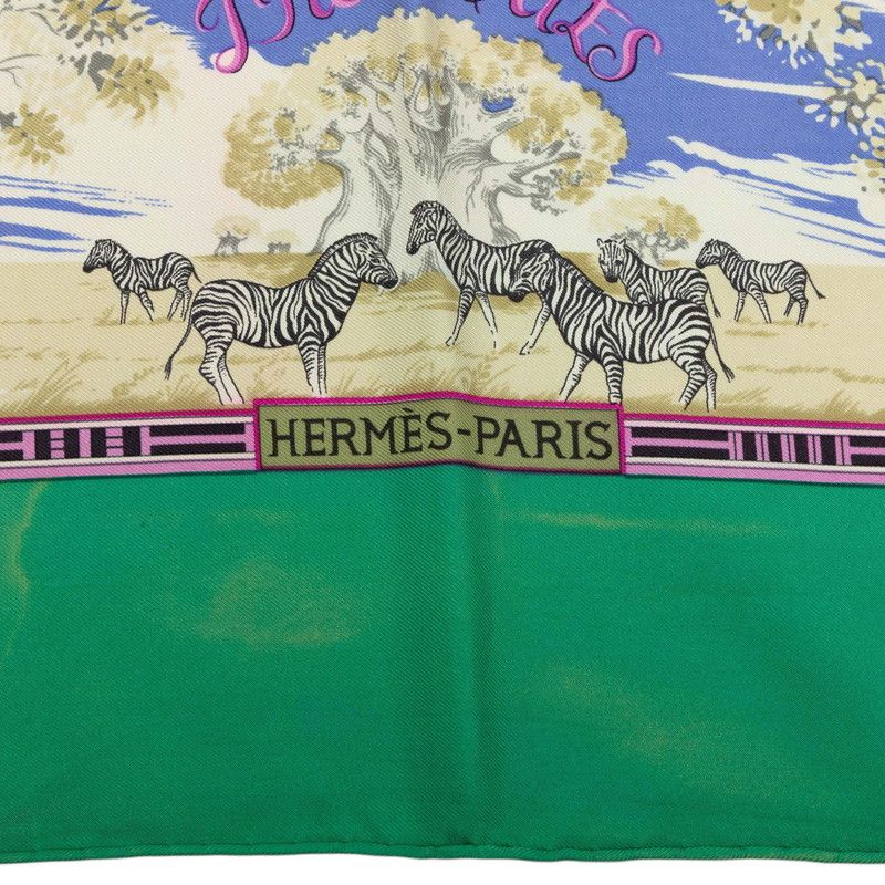 Hermes Carre 90 Tropiques Tropical Scarf Green Multicolor Silk — view 3