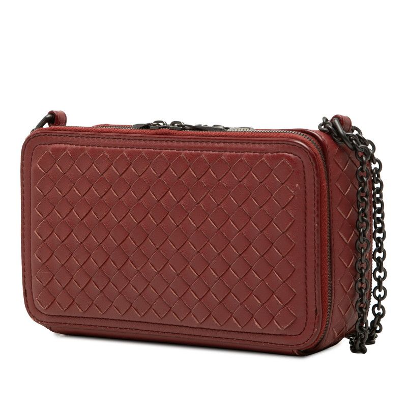 Bottega Veneta Intrecciato Chain Wallet Shoulder Bag Red Leather — view 2