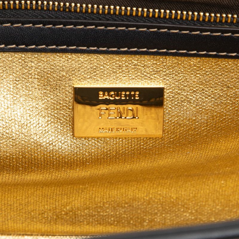 Fendi Baguette Shoulder Bag White Black Pink Canvas Leather — view 5