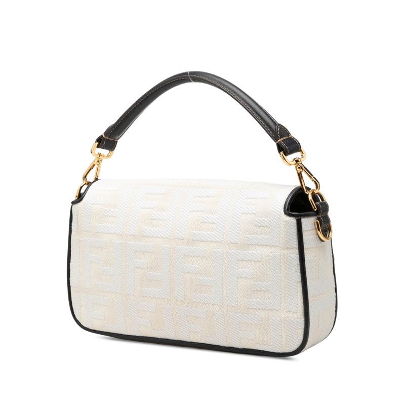 Fendi Baguette Shoulder Bag White Black Pink Canvas Leather — view 2