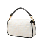 Fendi Baguette Shoulder Bag White Black Pink Canvas Leather — view 2