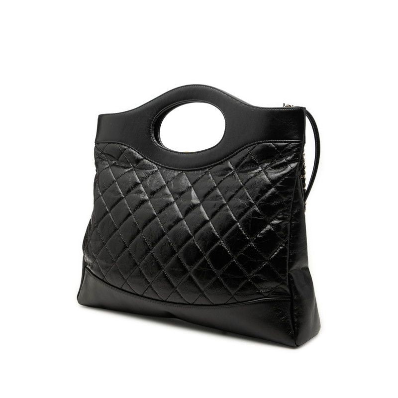Chanel CC Logo 31 Trantian Chain Shoulder Bag Black Gold Calfskin — view 2