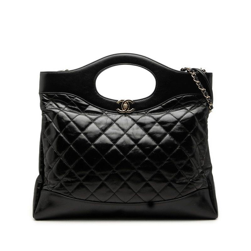 Chanel CC Logo 31 Trantian Chain Shoulder Bag Black Gold Calfskin