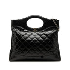 Chanel CC Logo 31 Trantian Chain Shoulder Bag Black Gold Calfskin