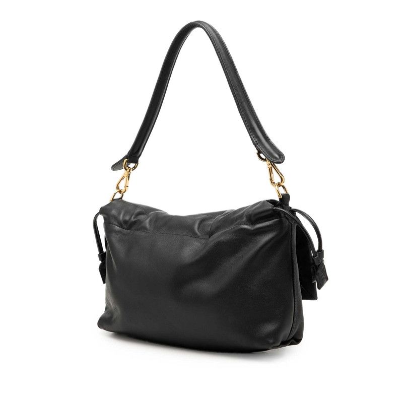 Fendi Mamma Bucket Medium FF Logo Bag Black Gold Leather — view 2