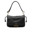 Fendi Mamma Bucket Medium FF Logo Bag Black Gold Leather