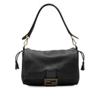 Fendi Mamma Bucket Medium FF Logo Bag Black Gold Leather
