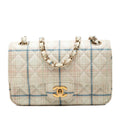 Chanel CC Logo Mini Quilted 20 Plaid Chain Shoulder Bag Ivory Gold Multicolor