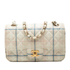 Chanel CC Logo Mini Quilted 20 Plaid Chain Shoulder Bag Ivory Gold Multicolor