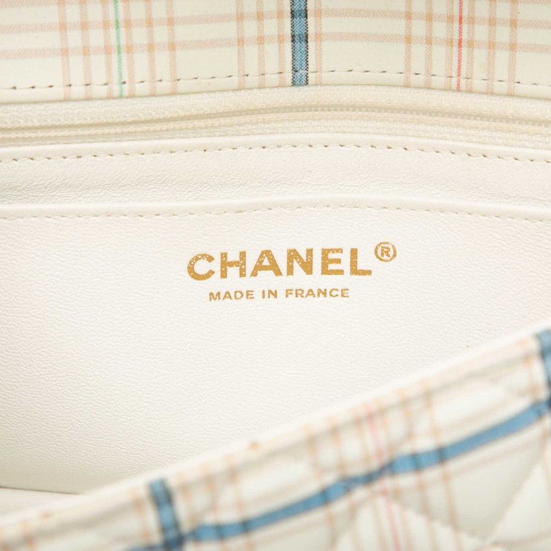 Chanel CC Logo Mini Quilted 20 Plaid Chain Shoulder Bag Ivory Gold Multicolor — view 5