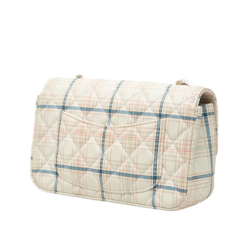 Chanel CC Logo Mini Quilted 20 Plaid Chain Shoulder Bag Ivory Gold Multicolor — view 2