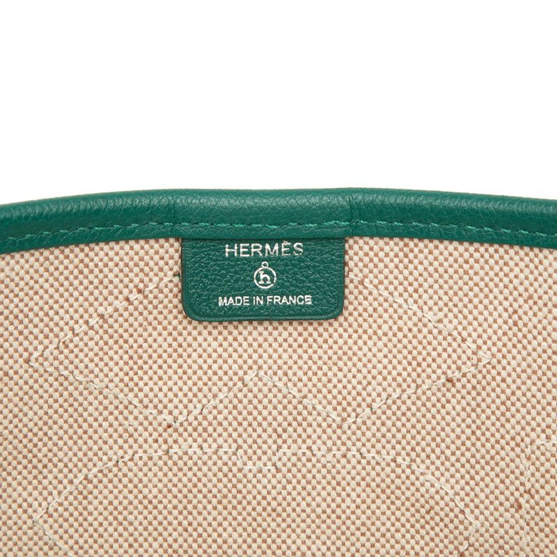Hermes Petit H Dream Earrings Back Tote Shoulder Bag Green Beige Toile H Veau — view 5