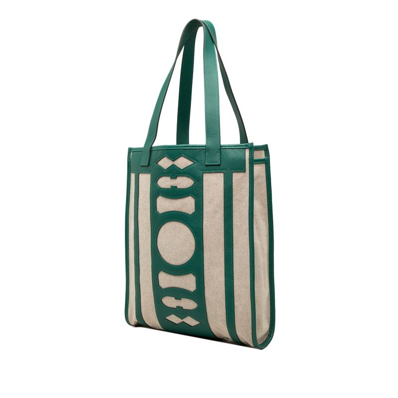 Hermes Petit H Dream Earrings Back Tote Shoulder Bag Green Beige Toile H Veau — view 2