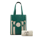 Hermes Petit H Dream Earrings Back Tote Shoulder Bag Green Beige Toile H Veau — view 6