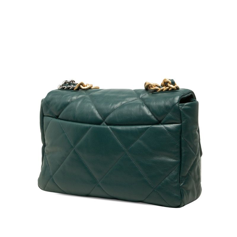 Chanel CC Logo Chanel 19 Dixneuf Quilted Chain Shoulder Bag Dark Green Gold — view 2
