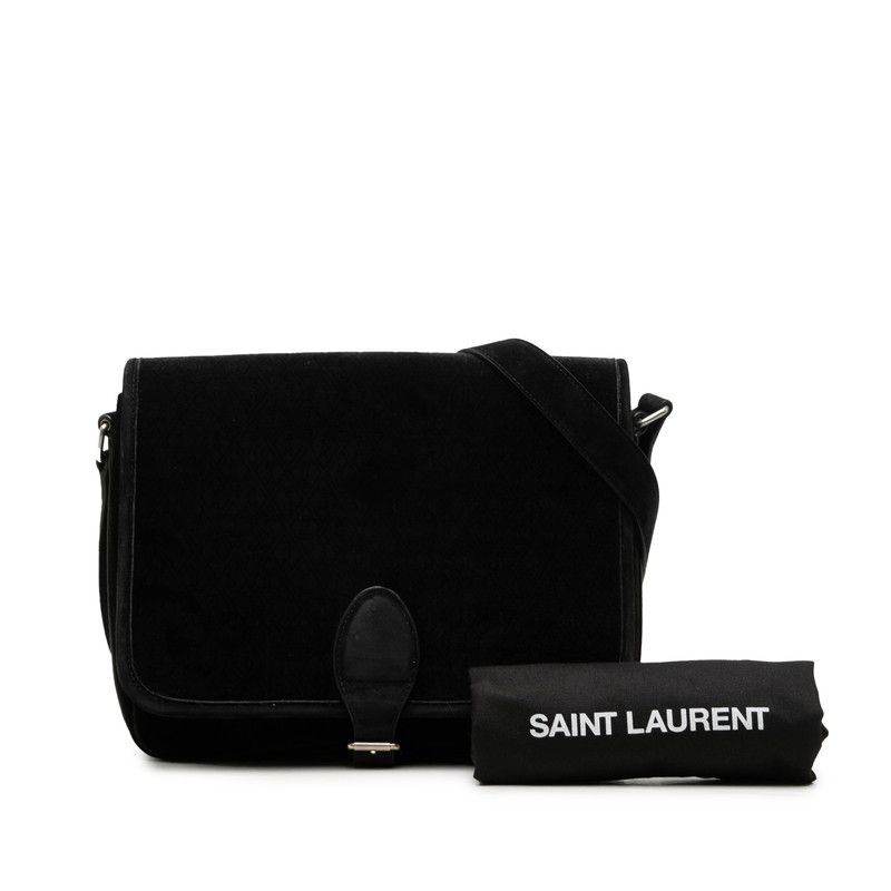 Saint Laurent YSL Logo Crossbody Shoulder Bag Black Velour Leather — view 7