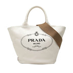 Prada Canapa Tote Shoulder Bag White Canvas