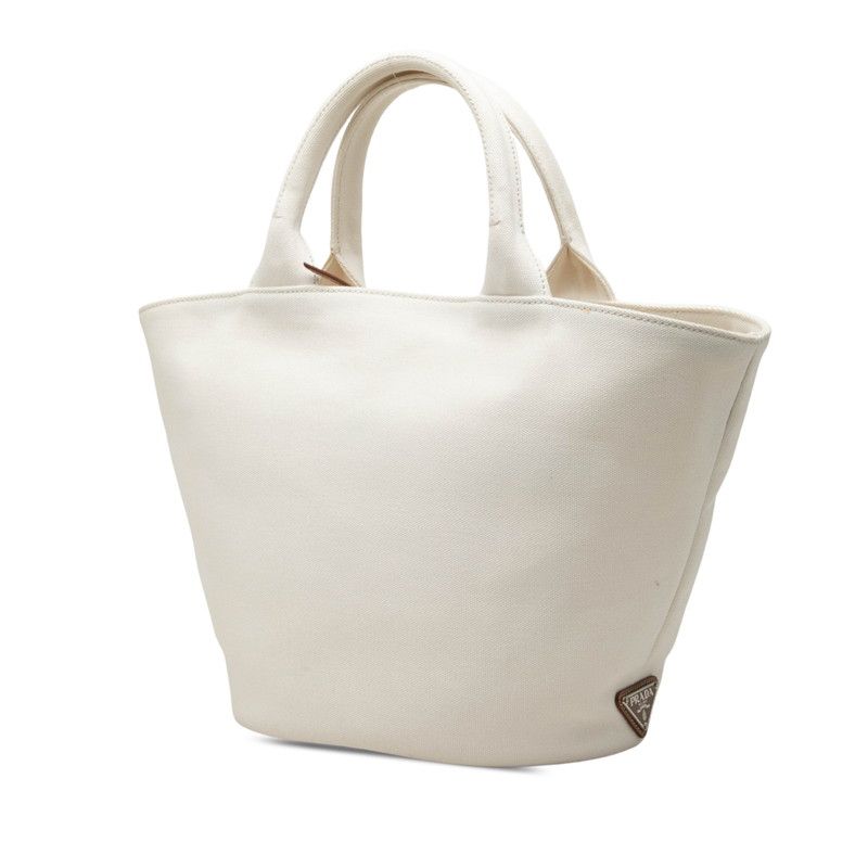 Prada Canapa Tote Shoulder Bag White Canvas — view 2