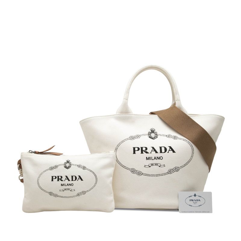 Prada Canapa Tote Shoulder Bag White Canvas — view 6