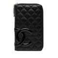 Chanel Cambon Line CC Logo Zip Around Wallet Black Silver Calfskin Patent