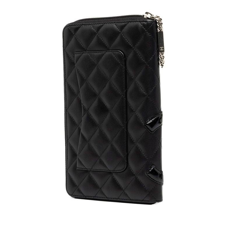 Chanel Cambon Line CC Logo Zip Around Wallet Black Silver Calfskin Patent — view 2
