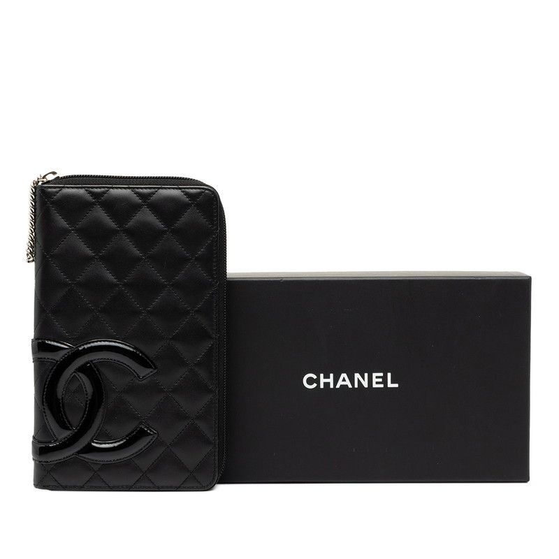 Chanel Cambon Line CC Logo Zip Around Wallet Black Silver Calfskin Patent — view 7