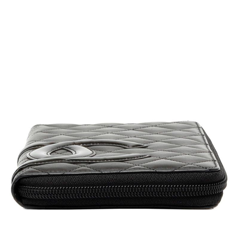 Chanel Cambon Line CC Logo Zip Around Wallet Black Silver Calfskin Patent — view 3