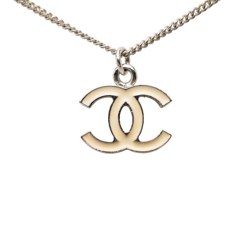 Chanel CC Logo Pendant Silver White Metal