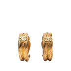 Chanel CC Logo Vintage Hoop Earrings 93P Gold Plated