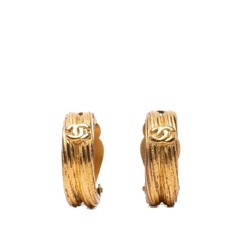 Chanel CC Logo Vintage Hoop Earrings 93P Gold Plated