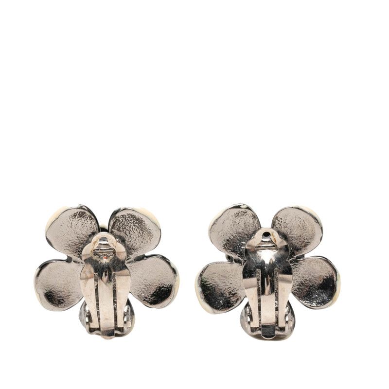 Chanel CC Logo Camellia Earrings 06P Silver White Black Plastic Metal — view 2
