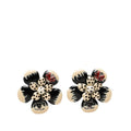 Chanel CC Logo Camellia Earrings 06P Silver White Black Plastic Metal