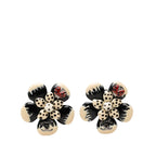 Chanel CC Logo Camellia Earrings 06P Silver White Black Plastic Metal