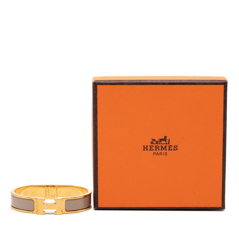 Hermes Clic H PM Bracelet Bangle Gold Greige Plated Enamel — view 6