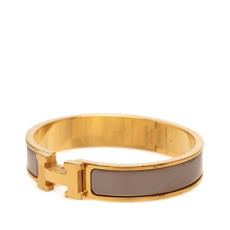 Hermes Clic H PM Bracelet Bangle Gold Greige Plated Enamel — view 2