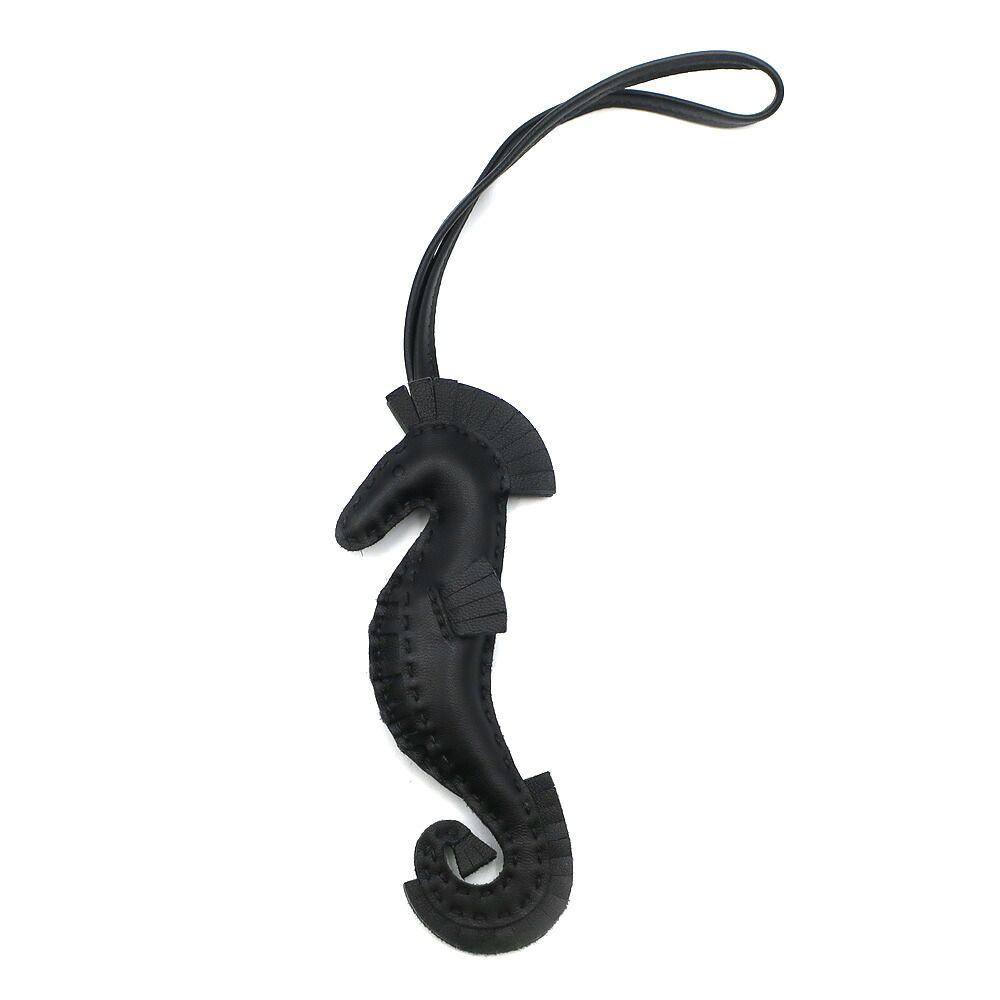Hermes Ipo Seahorse Charm Agneau Milo Noir Black Keychain