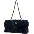 Chanel Shoulder Bag CC Logo Fur Black