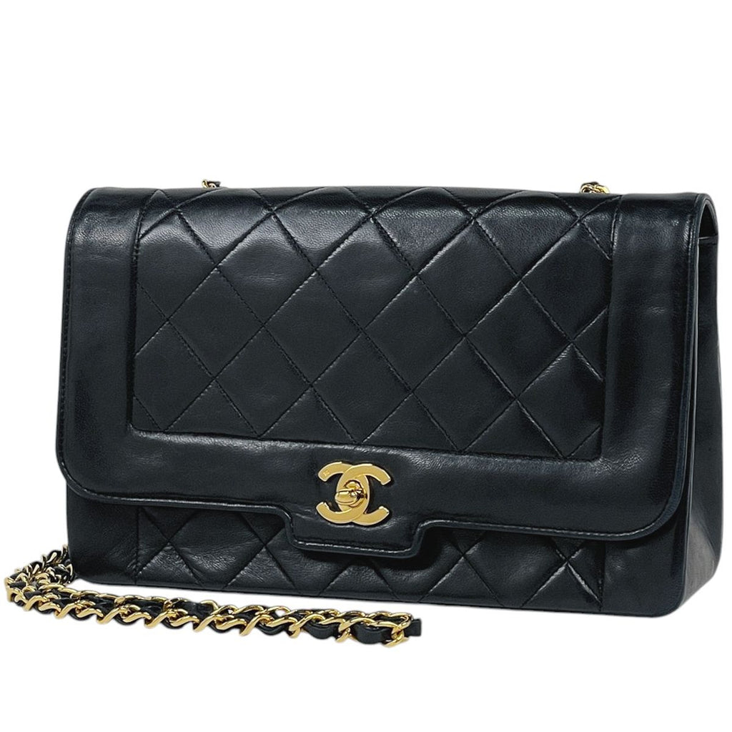 Chanel Shoulder Bag CC Logo Quilted Leather Black