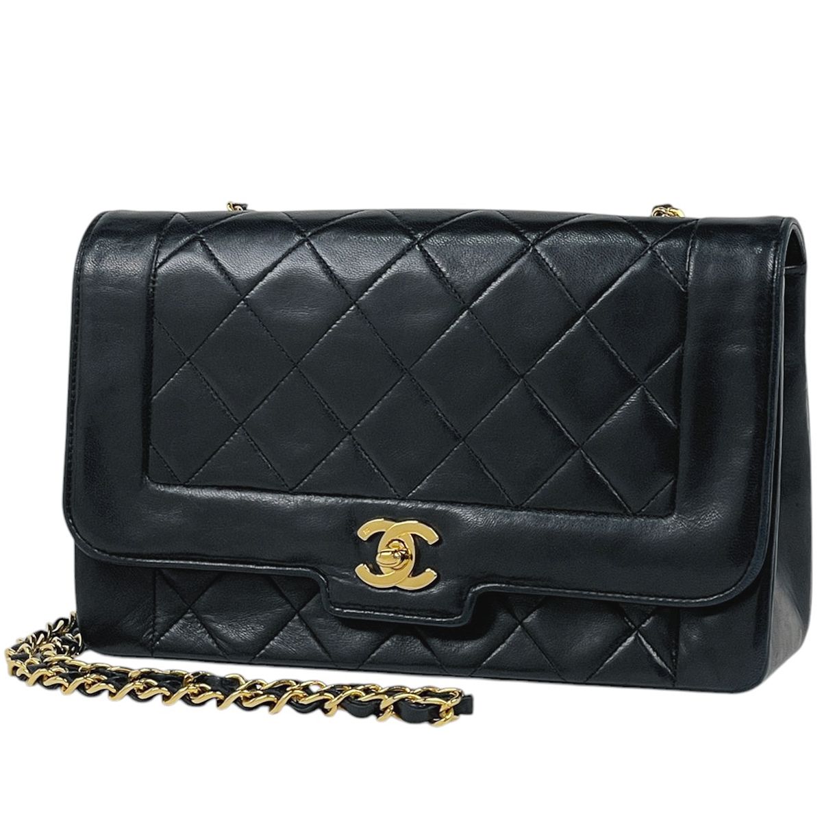 Chanel Shoulder Bag CC Logo Quilted Leather Black