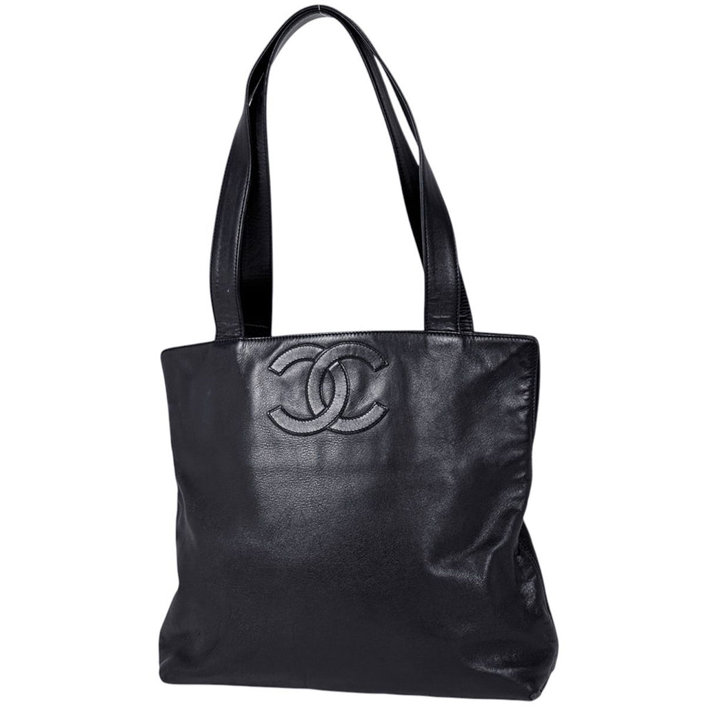 Chanel Tote Bag CC Logo Leather Black