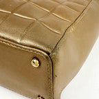 Chanel Shoulder Bag CC Logo Choco Bar Leather Gold — view 3